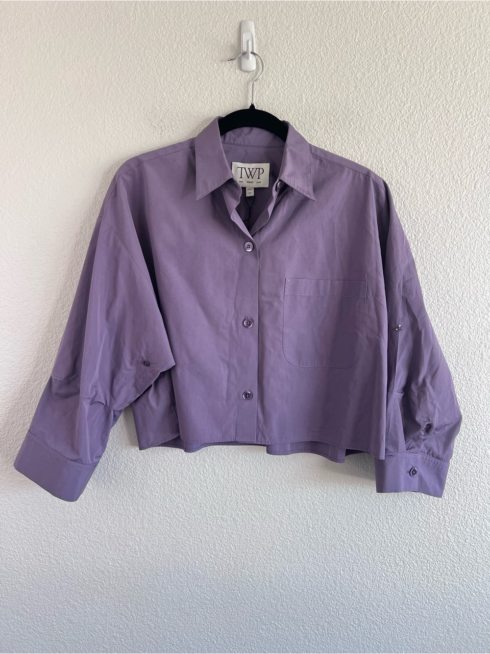 TWP Next Ex Button Down Collared Shirt Black Plum Cotton XS/S *Flawed*